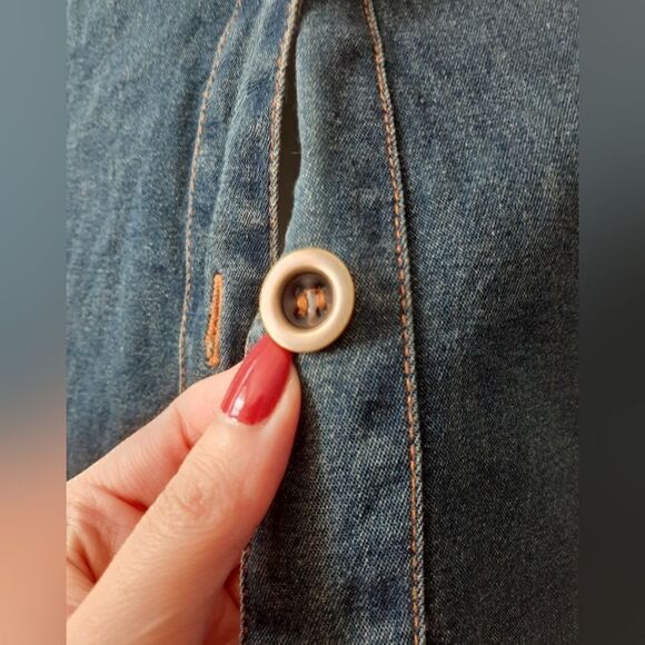 Vintage Stretch Cotton Dark Wash Denim Midi Dress - Picture 5 of 16